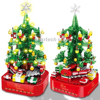 City Christmas Tree Rotating Music Box Building Blocks Friends Santa Claus LED Light Shining Xmas Bricks Toys For Children Girls