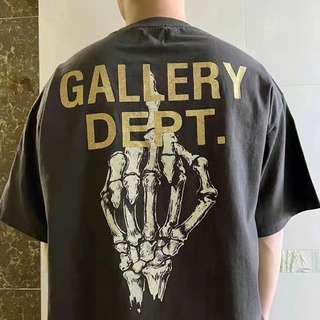 GALLERY DEPT เสื้อยืดคอกลมพิมพ์ลายหัวกะโหลกเก่าพิมพ์ลายตัวอักษรคู่รักหลวมสบาย ๆ