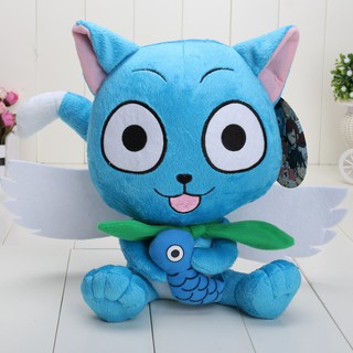 23 ซม. ตุ๊กตายัดนุ่น fairy tail happy cat สีฟ้าของเล่นสําหรับเด็ก