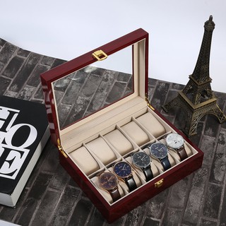 Practical 10 Grids Wooden Watch Box Jewelry Display Collection Storage Case NGdc
