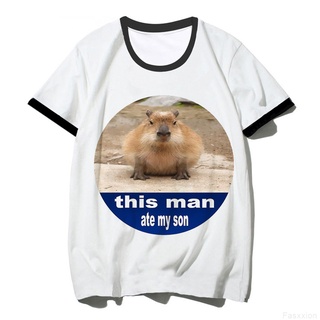 Capybara เสื้อยืดลําลอง แขนสั้น พิมพ์ลายกราฟฟิคอนิเมะ สีขาว สไตล์ญี่ปุ่น สําหรับสตรี y2k