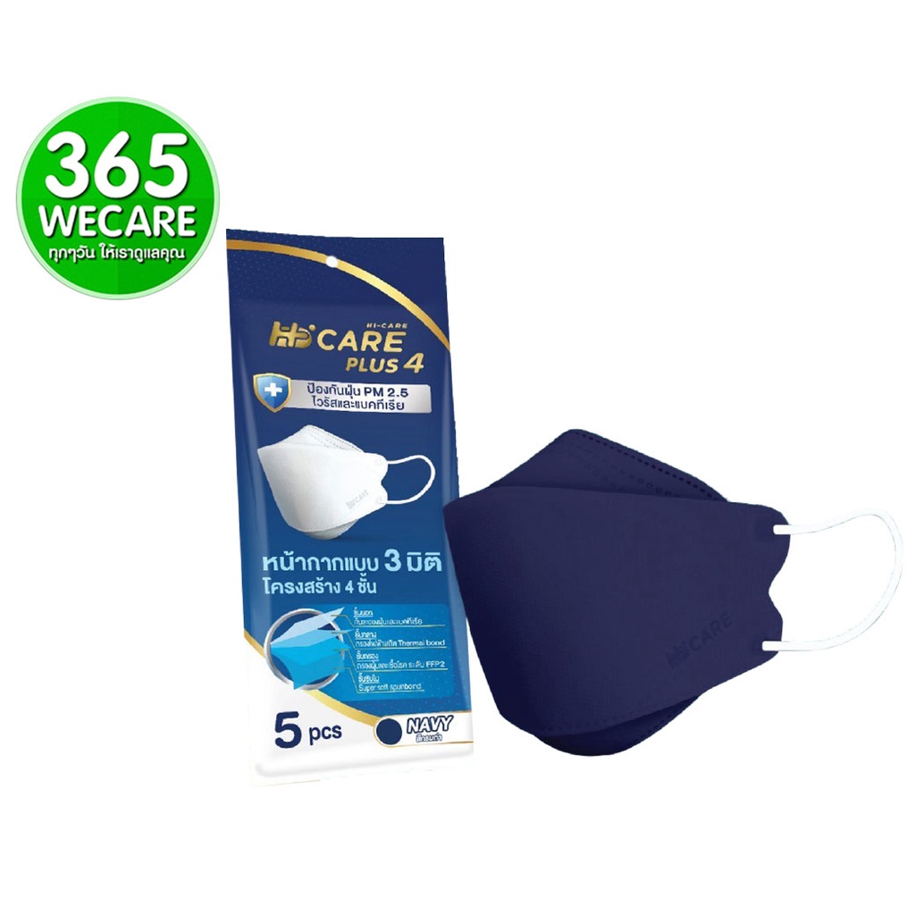 หน้ากากอนามัย HI CARE หน้ากากแบบ 3 มิติ 4 ชั้น 5pcs.Navy 365wecare