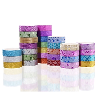 10PCS Glitter Washi เทปเครื่องเขียนสมุดตกแต่งเทปกาว DIY สีเทปกาวอุปกรณ์การเรียน