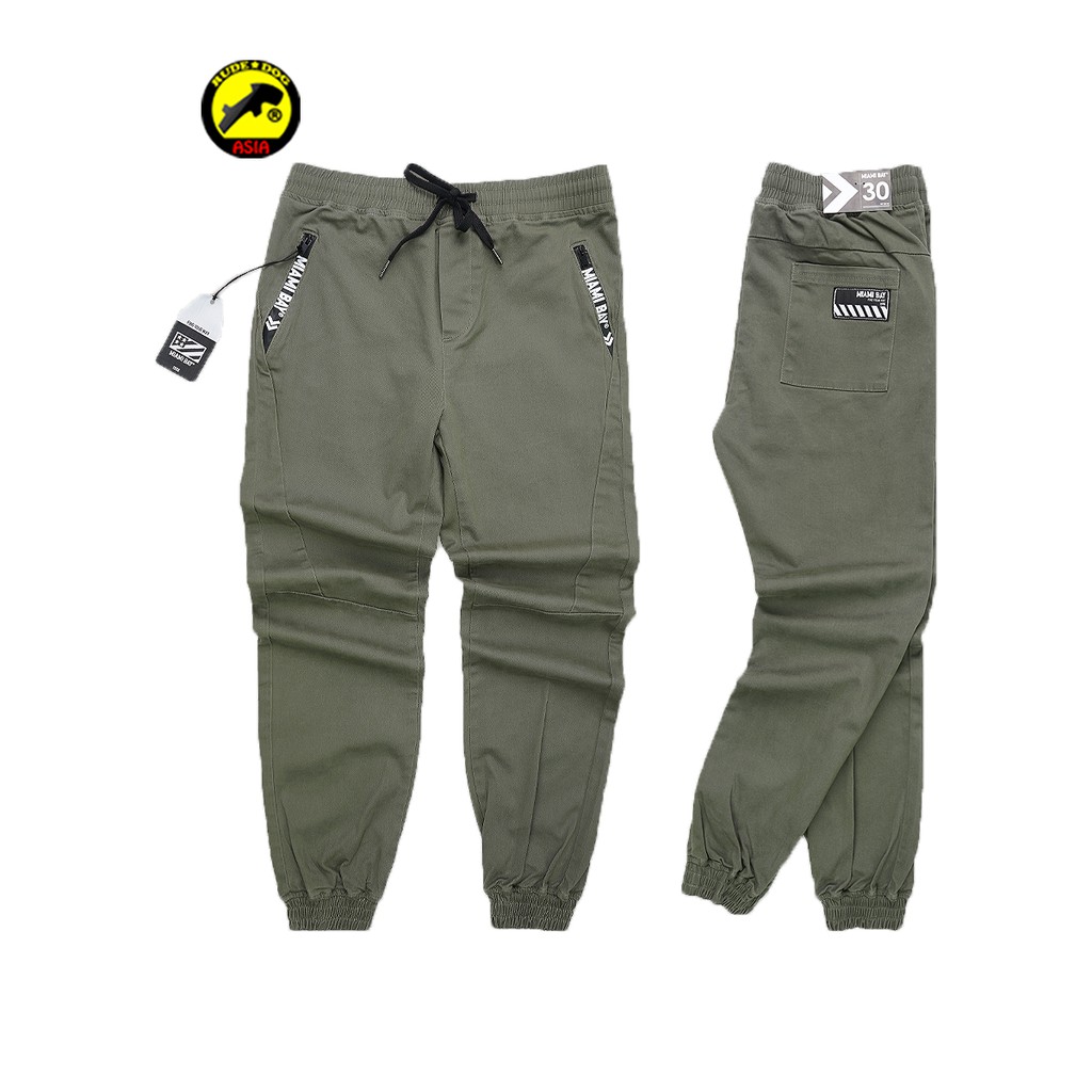 Miamibay jogger กางเกงขาจั๊ม รุ่น Army Pants สีเขียวอ่อน แฟชั่น ผ้าชิโน่ Chino ฟอกนุ่ม ยืดหยุ่น ใส่ส