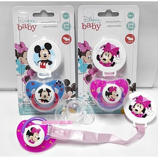 จุกหลอกซิลิโคน ลิขสิทธิ์ Disney Baby จุกนมหลอก มิกกี้ มินนี่ พร้อมสายคล้อง+ฝาครอบ มีจุกหัวแบน โดยบริษัท เบบี้แคร์