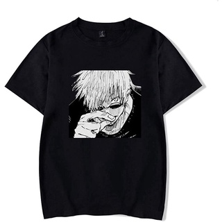 เสื้อยืดโอเวอร์ไซส์เสื้อยืด พิมพ์ลายโลโก้ Jujutsu Kaisen Gojou Satoru สีดํา และสีขาวS-3XL