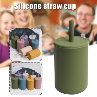 【สินค้ามีจำหน่าย】 Cover Silicone Training Cup with Straw Leak Proof Lid Applicable Spill Proof Sippy Cup For Kids HT