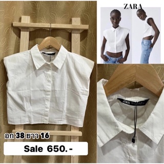 🦋 Zara shirt เสื้อแขนล้ำ เสื้อแขนกุด เสื้อครอป เสื้อเชิ๊ต crop shirt เสื้อเสริมบ่า เสื้อไหล่ตั้ง เสริมไหล่