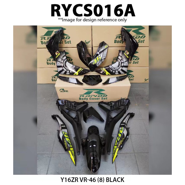 Yamaha Y16 Y16ZR VR46 VR-46 VR 46 (8) ชุดครอบสีดํา Rapido ใหม่