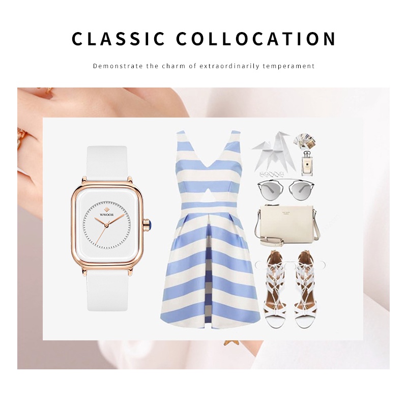 Wwoor นาฬิกาข้อมือแฟชั่น กันน้ํา หรูหรา สําหรับสตรี -8873G - รูปที่ 6