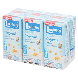 🔥แนะนำ!! แลคตาซอย น้ำนมถั่วเหลือง ยูเอชที รสหวาน 200มล. x 6 กล่อง Lactasoy UHT Soy Milk Sweet Flavor 200ml x 6 boxes