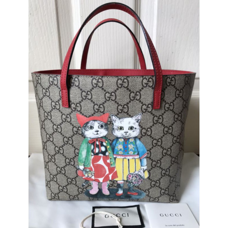 gucci tote kid แมวคู่ สวยกริบ และrare itemมาก แท้100%