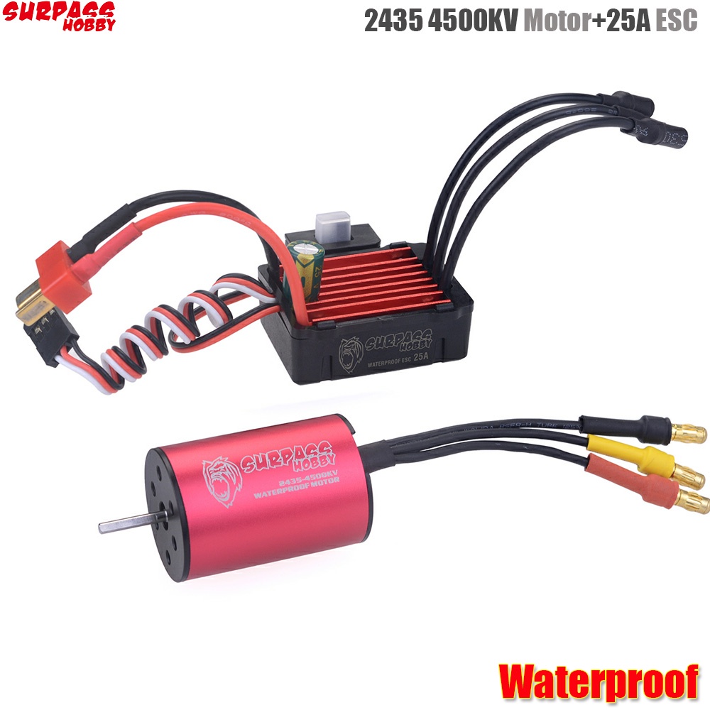 Surpass Hobby มอเตอร์ไร้แปรงถ่าน 2435 4500kv และตัวควบคุมความเร็ว ESC 25A กันน้ํา สําหรับรถบังคับ 1/16