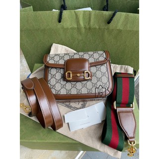 รุ่นใหม่มี2สาย อปก.ถุงผ้า การ์ด ของใหม่ gucci horsebit 1955 mini bag