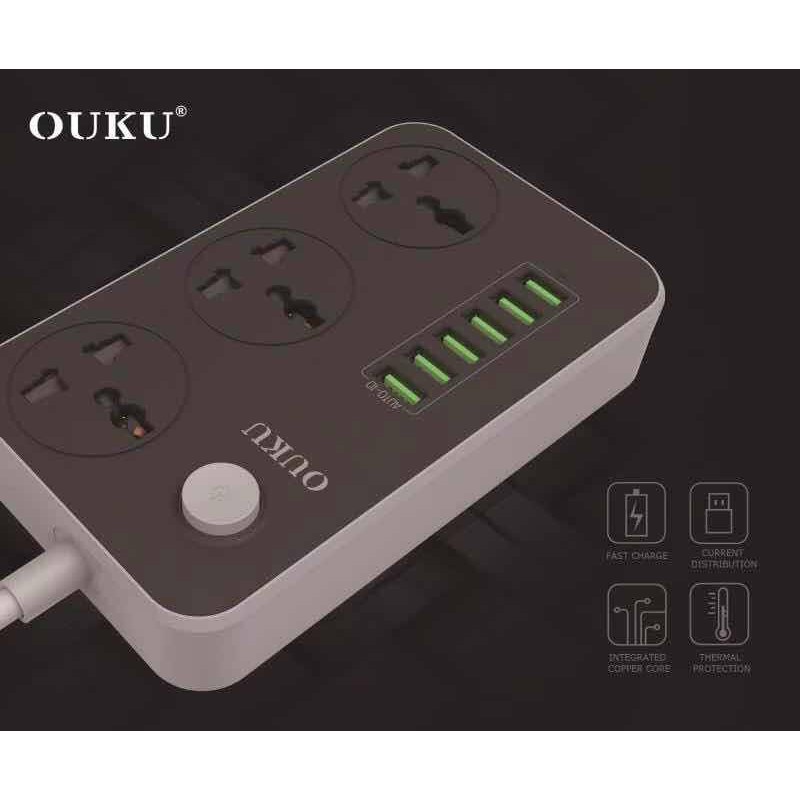 OUKU  ปลั๊กไฟ OUKU S2 ปลั๊กไฟ 3.4A USB 6 Port ปลั๊ก3ซ่อง ชาร์จเร็ว ของแท้100% ปลั๊กพ่วง คุณภาพดี