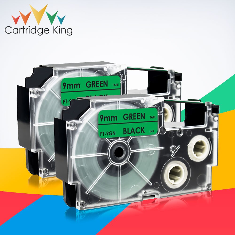 2PK for Casio XR-9GN 9mm Label Tape Black on Green Label Maker for Casio KL-60 KL-120 KL-300 CW-L300 KL-430 KL-C500 Type