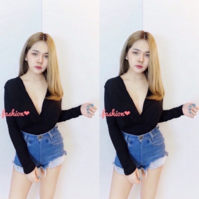 💕ShopBypuy💕บอดี้สูทป้ายหน้าแขนยาว📌สีเข้าเพิ่มจ้า❤️