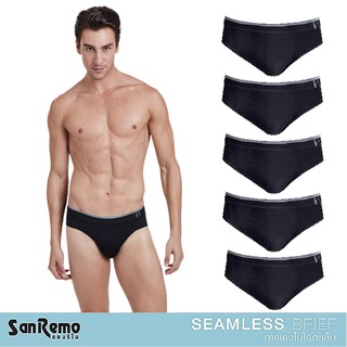 Sanremo Brief Seamless (5 ตัว) กางเกงในชาย ไร้ตะเข็บ แซนรีโม เนื้อผ้านุ่ม เบา กระชับ ใส่สบาย สีดำ NIS-SRMSL1-BL (5 P)