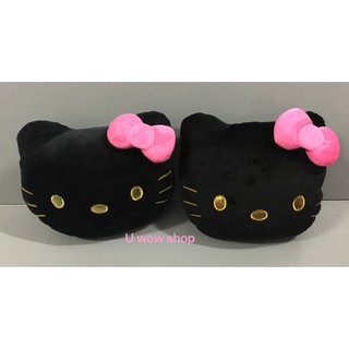 (งานผ้า) หมอนรองคอ ลาย#Kitty คิตตี้ ดำ แพ๊คคู่