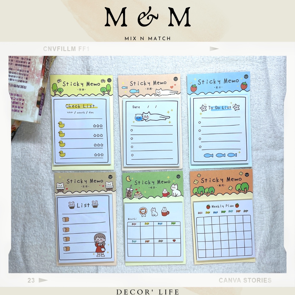 M&M Cute Sticky Memo Weekly Plan To Do List Check List Date ข้อความเวลา จัดการ Sticky Note