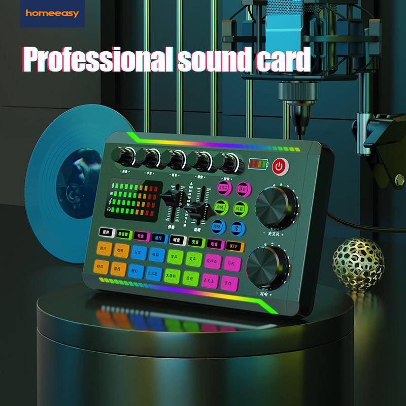Homeeasy Sound Card F998 การ์ดเสียง อุปกรณ์ควบคุมเสียง มีเอฟเฟคในตัว สำหรับไลฟ์สดและร้องเพลง
