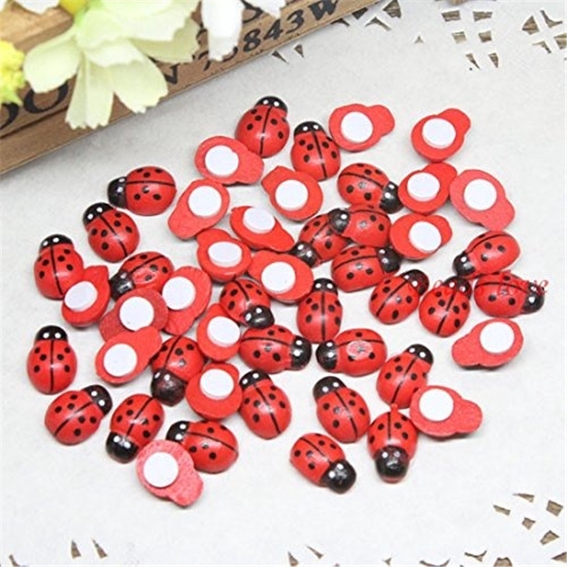 100 ชิ้น Mini ไม้ Ladybug รูปสติกเกอร์ Miniature สําหรับ Fairy Garden ตุ๊กตาตกแต่งบ้าน - รูปที่ 4