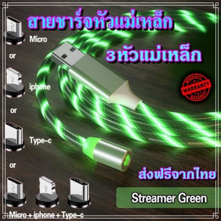 สายชาร์จแม่เหล็ก สำหรับ อโฟน ซัมซุง โอปโป้ สายชาร์จมีไฟวิ่ง 3IN1 3หัว 🔸 ยาว 1 เมตร 🔸 2.4A (สายชาร์จหัวแม่เหล็กมีไฟวิ่ง)