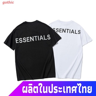 gothic เสื้อยืดผู้ชายและผู้หญิง ESSENTIALS เสื้อยืดลายสะท้อนแสงขนาดใหญ่ 3M ฝ้ายเสื้อยืดแขนสั้น Sports T-shirt