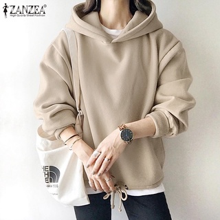 Zanzea เสื้อฮู้ดดี้คอกลมแขนยาวสีพื้นสไตล์เกาหลีสําหรับผู้หญิง