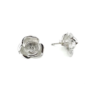 DSP ต่างหูเงินดอกกุหลาบ เงินแท้ 925 รมดำ ขัดเงา : DSP 925 Sterling Silver Earing [ESC0059]