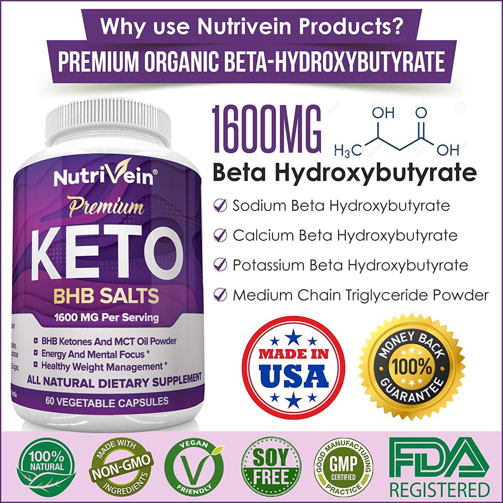 Exp 052023 Nutrivein Keto Diet Pills 1600mg 60 Capsules Weight