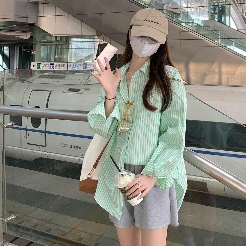 MC2929 เสื้อเชิ้ตเเขนยาวมีกระดุมแฟชั่นน่ารัสไตล์เกาหลีทรงหลวม ผ้านุ่มนิ่ม
