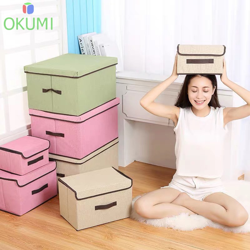 OKUMI_SHOP กล่องพับอเนกประสงค์ กล่องผ้าลินิน เก็บของ จัดระเบียบ (K-601)