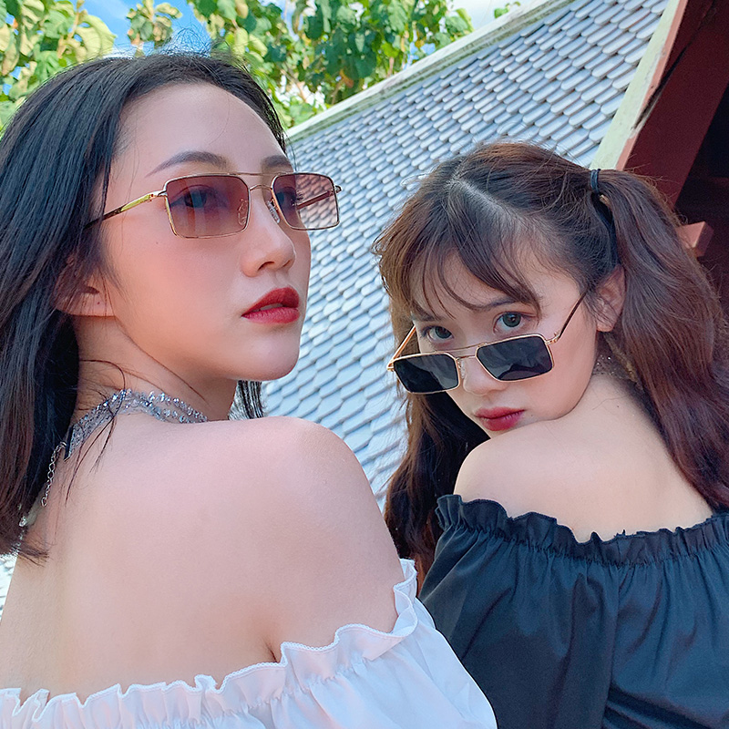 【HENGHA】COD Ulzzang แว่นกันแดดเกาหลีสำหรับผู้หญิงแว่นกันแดดทรงสี่เหลี่ยมผืนผ้าสไตล์เรโทรสำหรับผู้หญิง