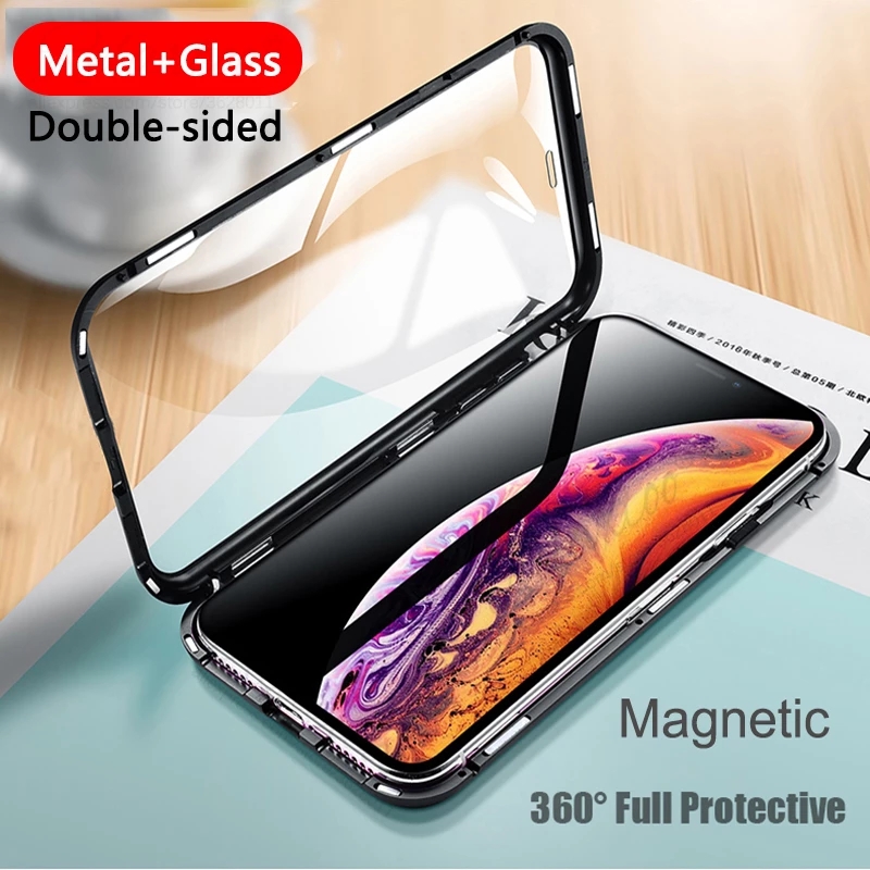 IPhone 360 กระจกสองด้านแม่เหล็กโทรศัพท์มือถือสําหรับ iPhone 6 6S 7 8 6Plus 6SPlus 7Plus 8Plus X XR X