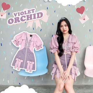 BLT BRAND การันตีเสื้อผ้าแบรนด์แท้ มินิเดรสสีม่วงแขนตุ๊กตา VIOLET ORCHID