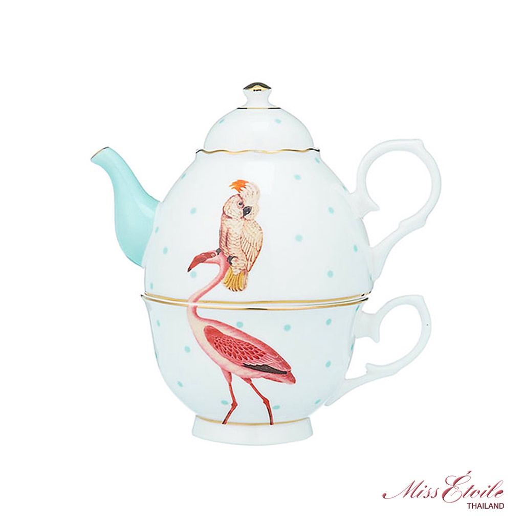 ชุดกาน้ำชา 2 ชั้น Miss Etoile สำหรับใส่น้ำชาและเครื่องดื่มต่างๆ(งานแฮน์เมดMiss Teapot And Cup For One : TP18002