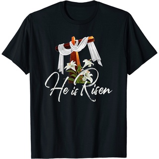 เสื้อผ้าผชเสื้อยืด พิมพ์ลาย He Is Risen Bible Jesus Resurrection Church Happy Easter Day สําหรับผู้ชายS-5XL