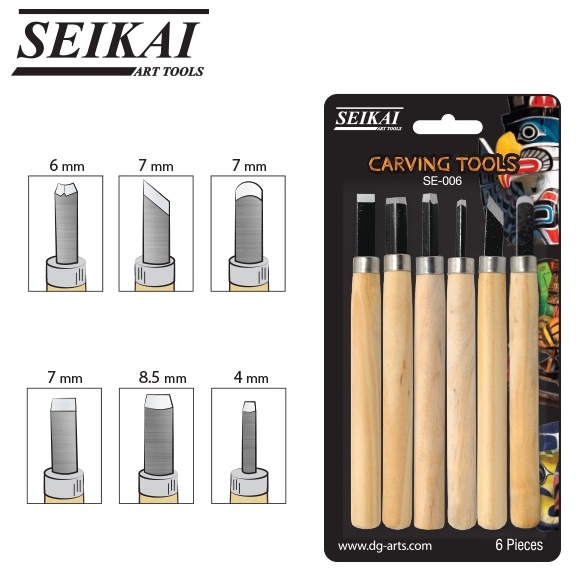 (KTS)ชุดมีดแกะสลักด้ามไม้ 6 ชิ้น Wood carving Set SEIKAI SE-006