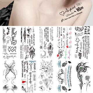 【Magic Tattoo】สติกเกอร์รอยสักชั่วคราว ลายตัวอักษรภาษาอังกฤษ และดวงจันทร์ สีดําเข้ม กันน้ํา