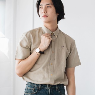 (SIZE S) ISSARA Original เสื้อเชิ้ตชาย แขนสั้น ทรงตรง ลินินกากี origami plane