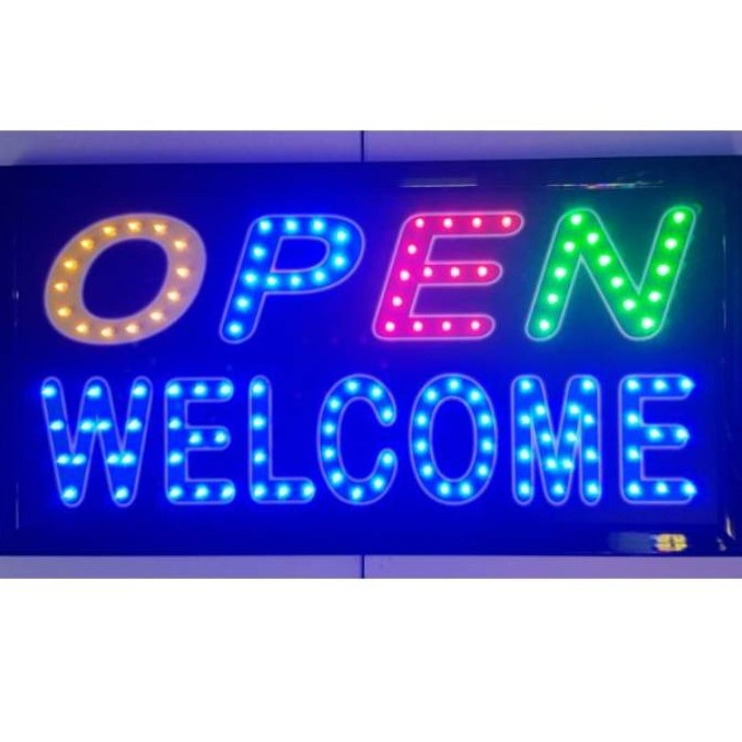 ป้ายไฟ LED สติ๊กเกอร์ OPEN WELCOME