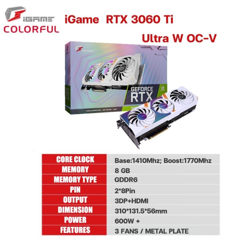 เครื่องขุด Bitcoin / ETH / Crypto การ์ดจอ RTX3060Ti IGAME Ultra 2 - 8 GPU DUAL Fans แรงๆ  (ของแท้)