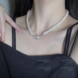 จี้สร้อยคอโชคเกอร์ไข่มุกโบราณราชินีตะวันตะวันตกแต่งไมโครซาเทิร์นสําหรับสตรี