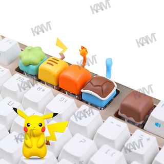 Kam Pokemon Metal Keycaps Pikachu อะนิเมะการ์ตูนไฟพื้นหลังแป้นพิมพ์เชิงกลน่ารัก Elf Keycaps แฮนด์เมดปุ่มกดแบบกำหนดเองสำหรับ ESC kaih Cherry Mx Artisan Keycaps