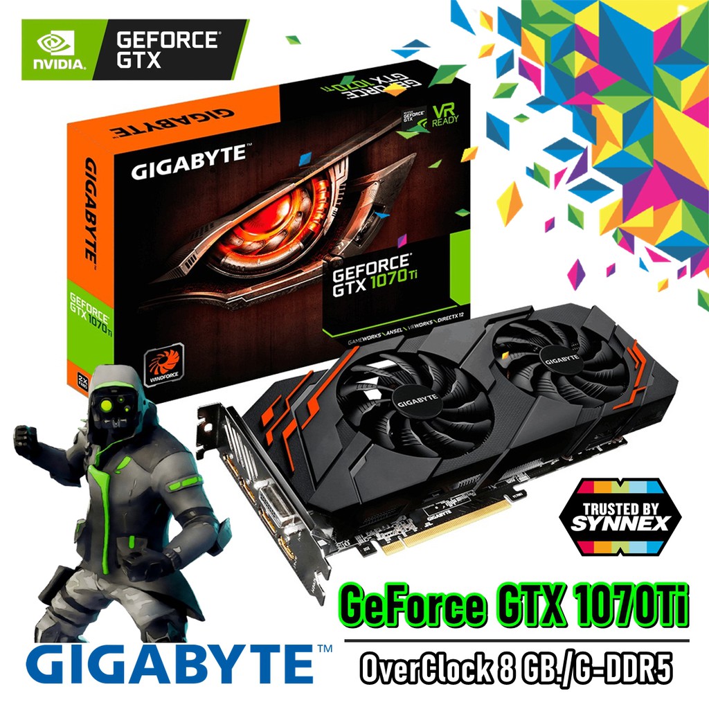 GIGABYTE GeForce GTX 1070Ti WindForce OC 8 GB. (สินค้ามือสอง) VGA-Card สภาพใหม่ๆ สวยจัด อุปกรณ์ครบกล่อง
