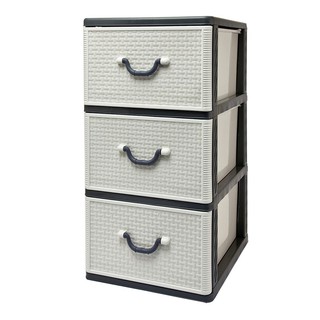 ตู้ลิ้นชักพลาสติก 3 ชั้น ลายหวาย รุ่น 1077M3 3 layer plastic drawer cabinet with rattan pattern, model 1077M3