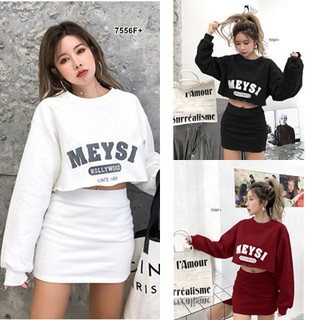 Set เสื้อคอปแขนยาวสกรีน GIRL + กระโปรงสั้น TW7556
