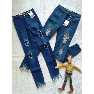 Kwan jeans กางเกงยีนส์ขายาว แต่งตาข่าย