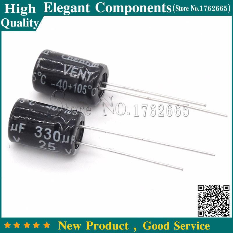 50PCS 25V 330UF 25 V / 330 UF Aluminum Electrolytic Capacitor 330UF 25V Size 8*1